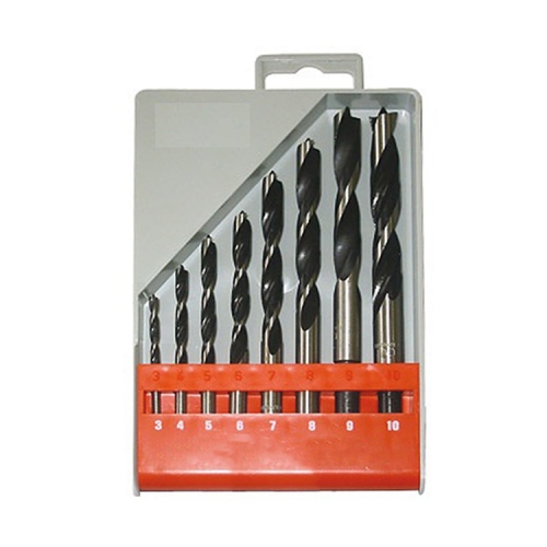 8pc Wood Brad Point Drill Bit, Plastic Case with Clip