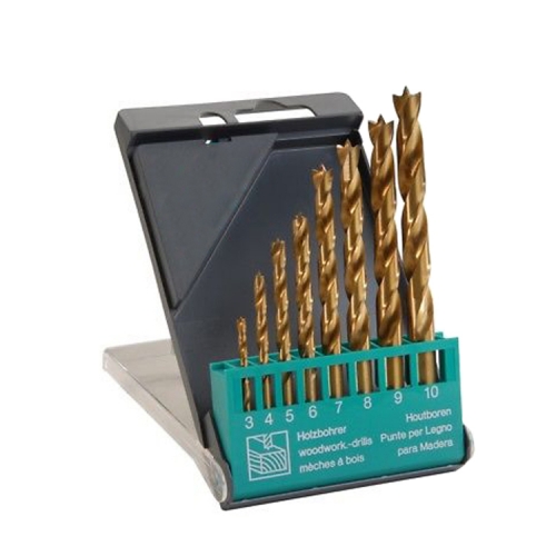 8pc Wood Brad Point Drill Bit, Plastic Case with Hanging Hole
