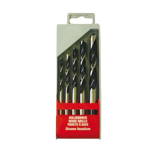 5pc Wood Brad Point Drill Bit, Plastic Case with Clip