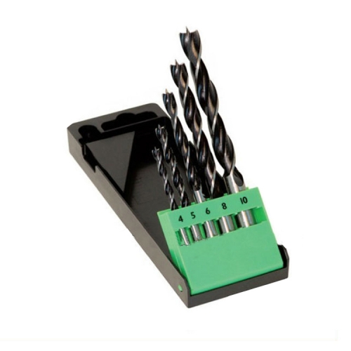 5pc Wood Brad Point Drill Bit, Plastic Case with Hanging Hole
